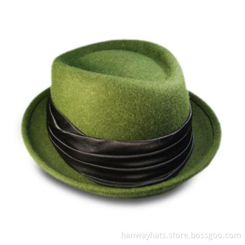 Stylish Fashion Wool Felt Pork-pie Fedora Hat, Suitable for Women, with Vented Satin Band Trim
